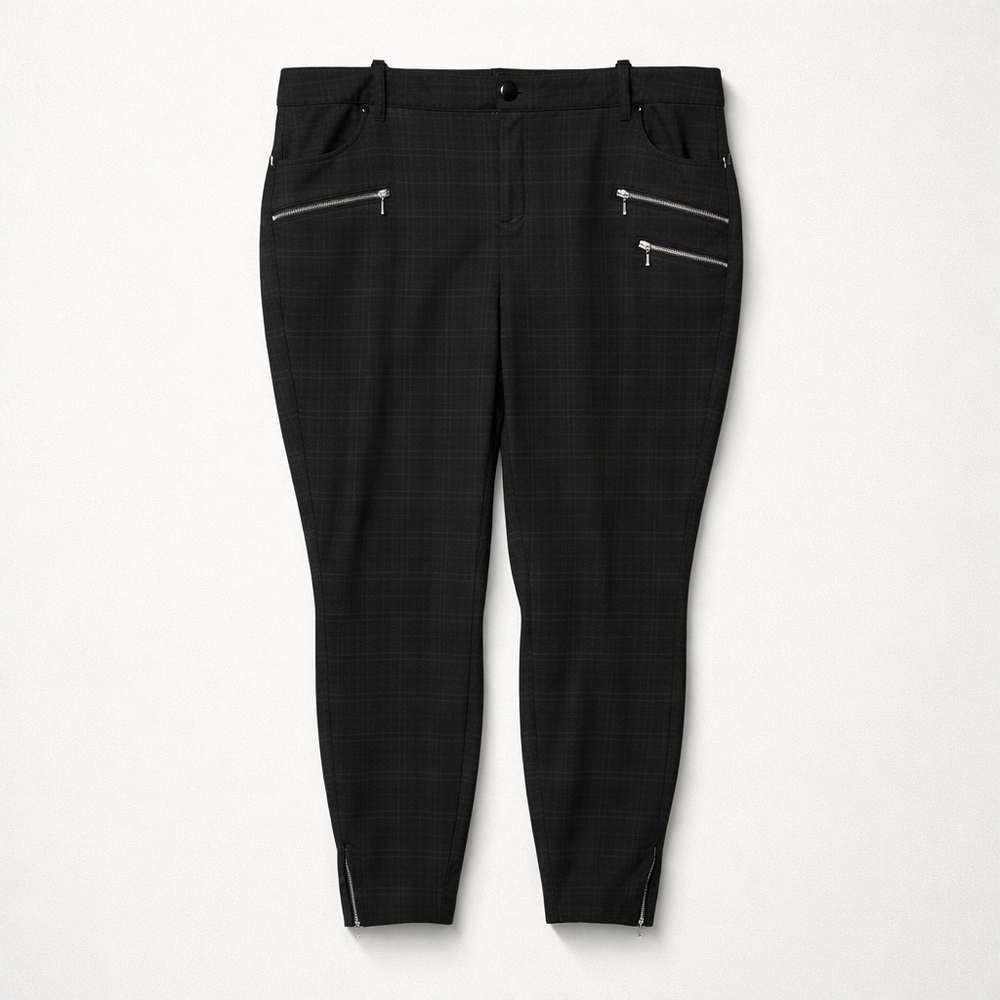 144 Torrid Women's 22 Black Checkered Dress Pants with Zipper Accents
